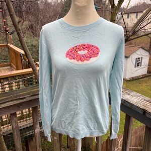 Talbots Petites Baby Blue Donut Print Beaded Top Women’s MP Medium Petite